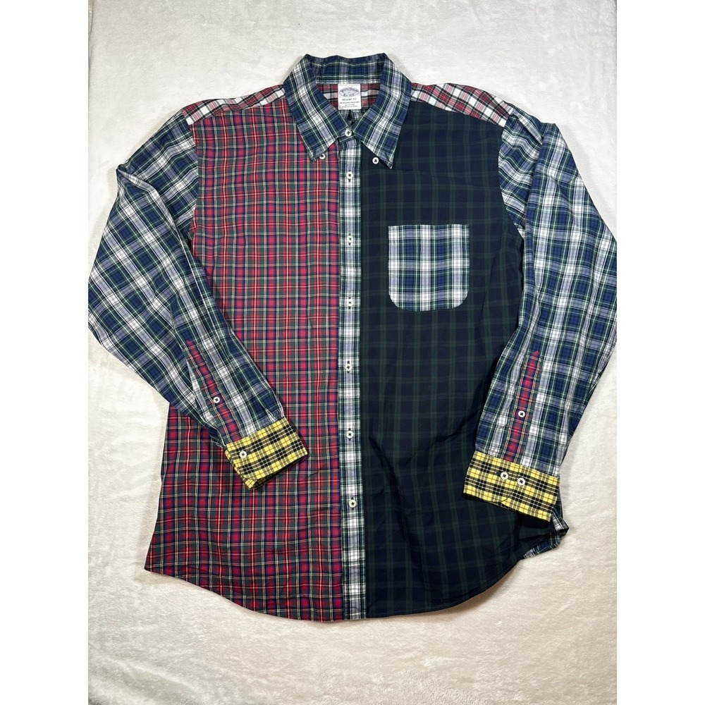 Brooks Brothers Multicolor Plaid Mens Large Regent Fit Long Sleeve Button Down